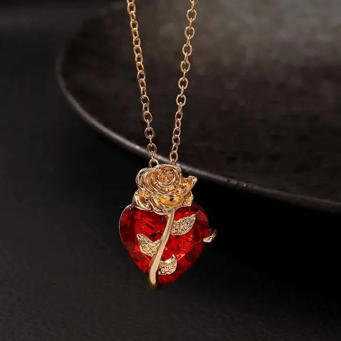 Gothic Red Heart Pendant Necklace Punk Love Flower Choker Y2K Jewelry