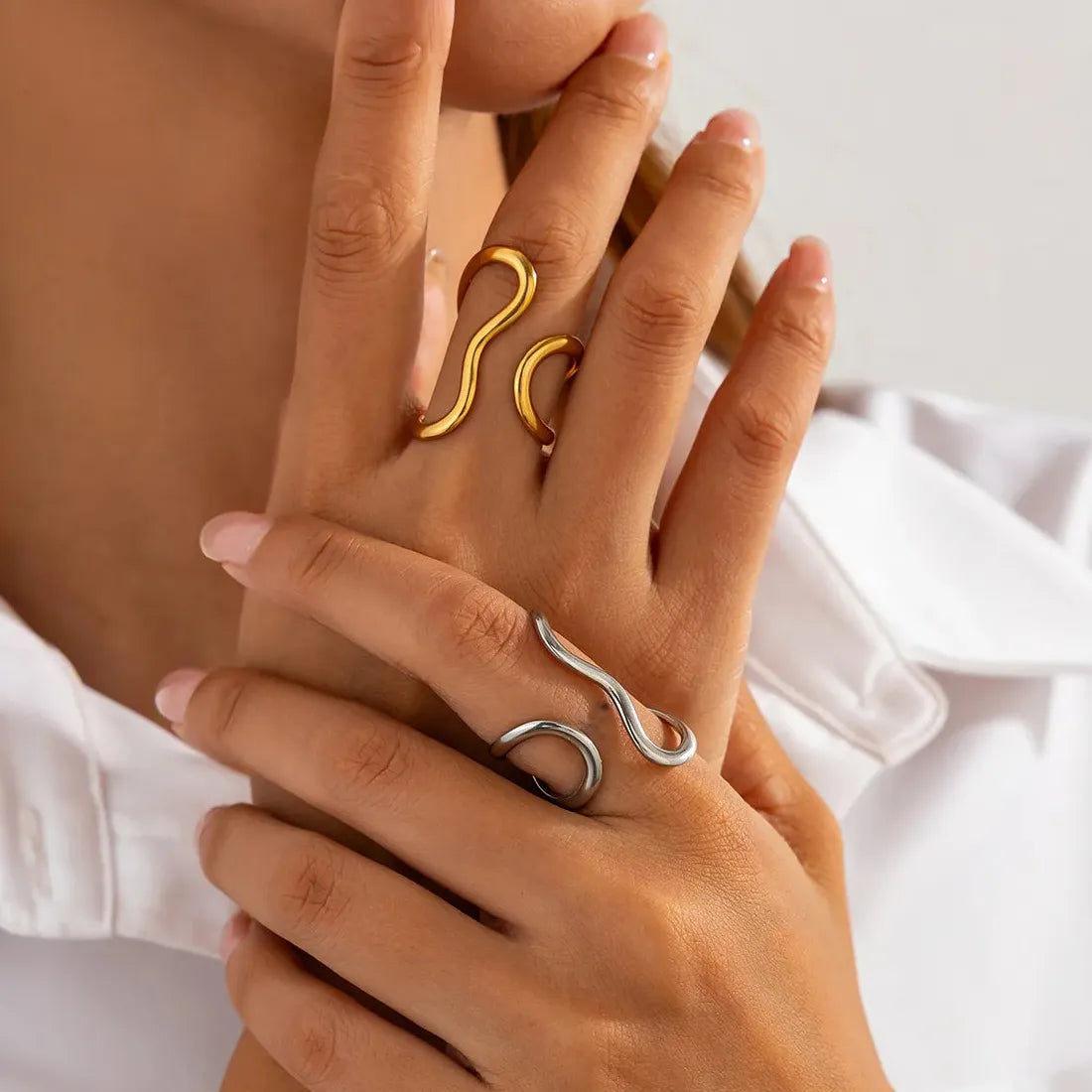 6Pcs Boho Geometric Irregular Hollow Rings Set for Women Fashion Jewelry