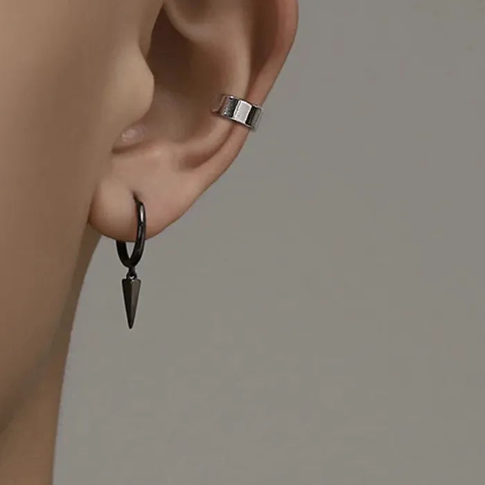 Korean Fashion Stainless Steel Long Pendant Awl Earrings Silver Men Women