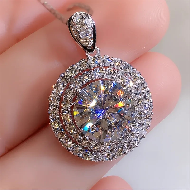 Gorgeous Bridal Wedding Necklace Cubic Zirconia Round Pendant Elegant Women’s Fashion Jewelry