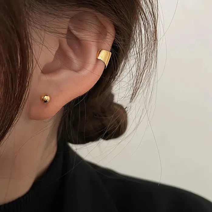 Irregular Geometric Copper Clip-On Wide Plate No-Piercing Earrings Stylish