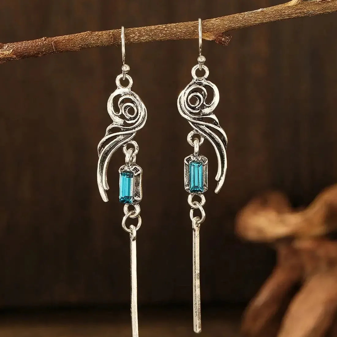 Vintage Zinc Alloy Irregular Geometric Spiral Tassel Earrings for Women Small Pendant