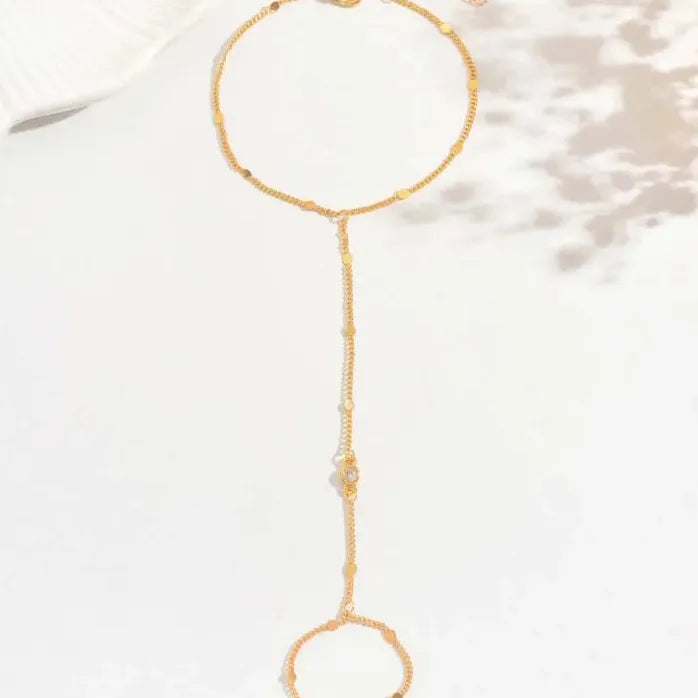 Handmade Gold Color Crystal Chain Bracelet Ring for Women Girls Fashion Jewelry