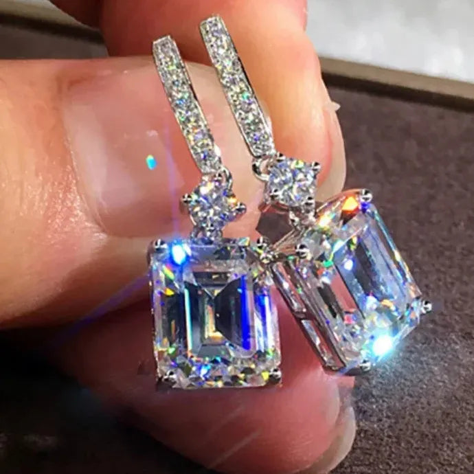 Elegant Cuboid Cubic Zirconia Dangle Earrings Silver Plated Jewelry