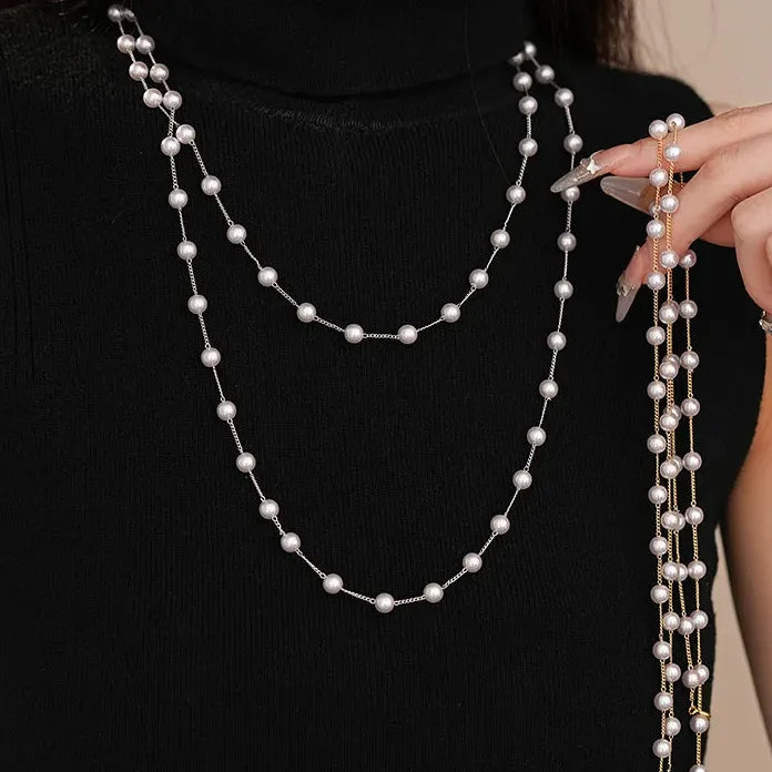 Long Tassel Pearl Necklace with Geometric Circle Pendant for Women