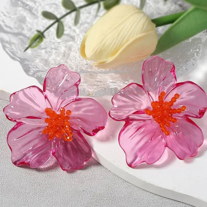 Large Floral Zinc Alloy Drop Earrings for Women Dangle Jewelry Gift