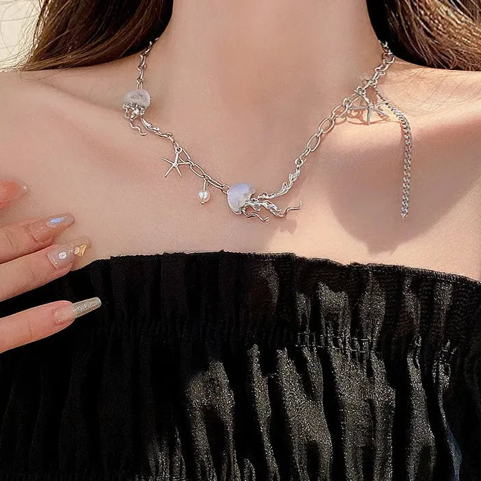 Jellyfish Tassel Drop Earrings Zinc Alloy Crystal Chain Jewelry Gift