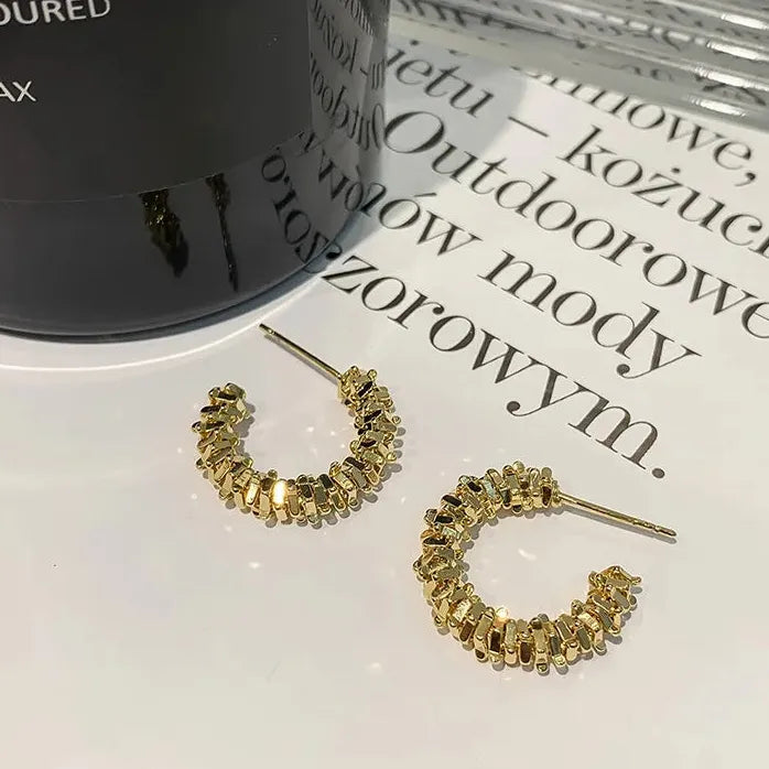 French Retro Enamel Gold Hoop Earrings 2025 Geometric Drop Jewelry Women
