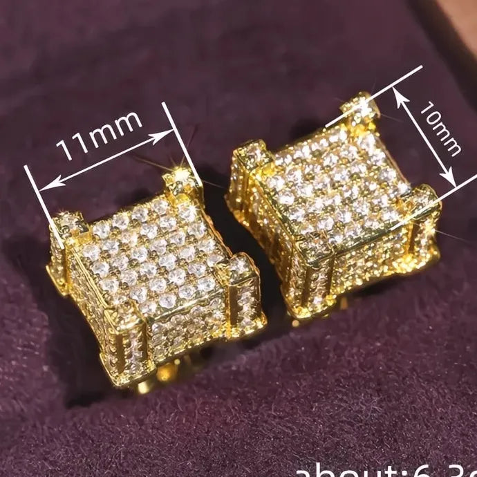 Geometric Cubic Zirconia Stud Earrings for Women Gold Silver Jewelry Party