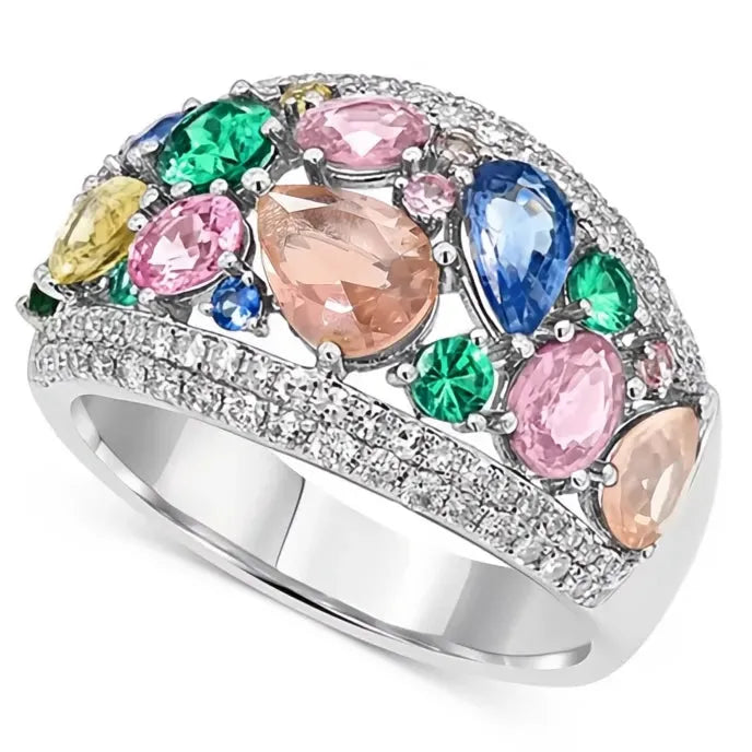 Rainbow Cubic Zirconia Brass Rings for Women Wedding Accessories Luxury Party Jewelry 2023