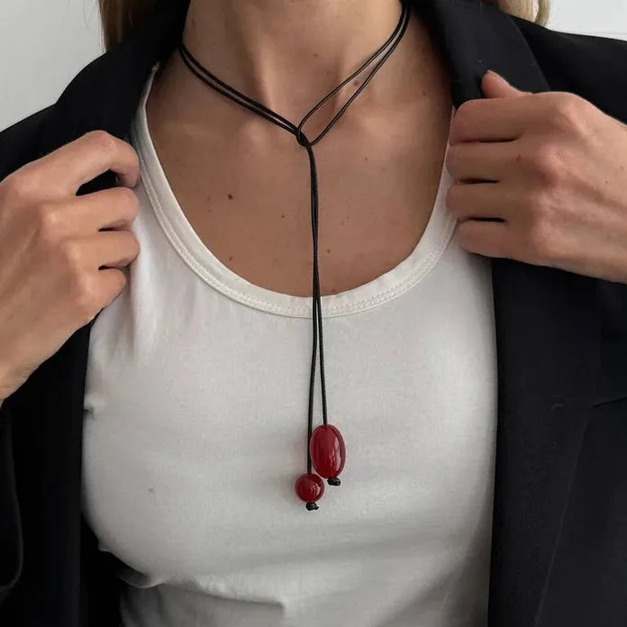 Minimalist Water Drop Pendant Choker Necklace Women Adjustable Black Cord