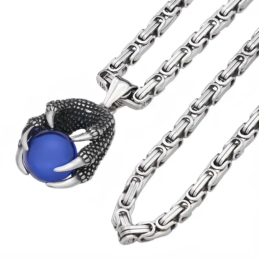 Viking Dragon Claw Necklace Red Bead Pendant Stainless Steel Men Gift