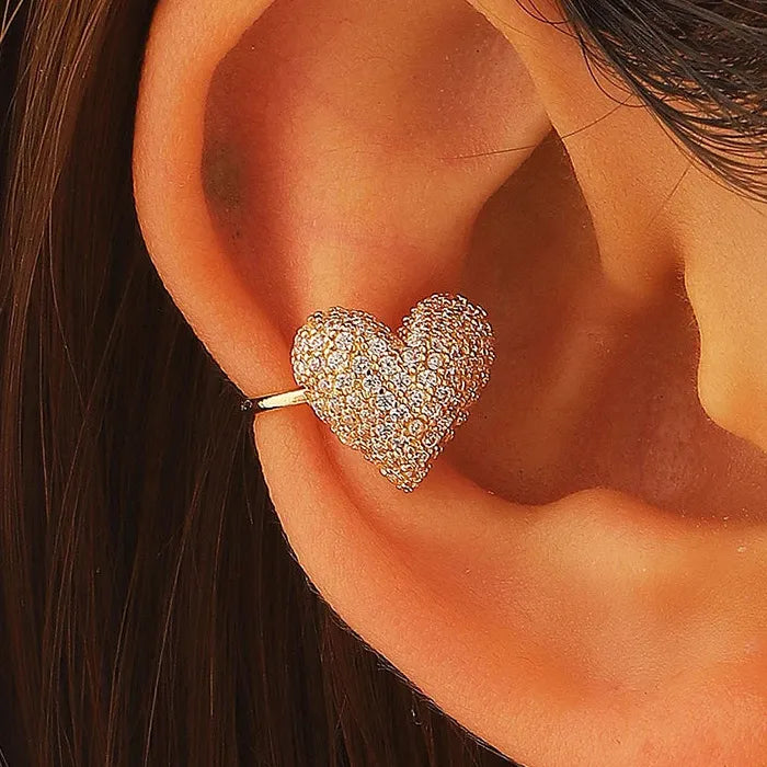 Adjustable Zircon Heart Clip Earrings for Women Vintage Zinc Alloy Gift
