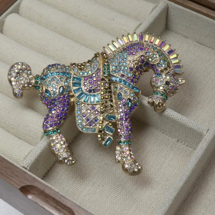 Vintage Rhinestone Tang Sancai Horse Brooch Pin Classic Jewelry for Women