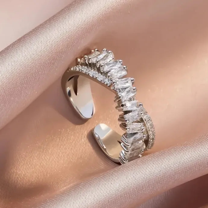 Luxury Copper Zirconia Resizable Double Opening Geometric Rings for Women Students