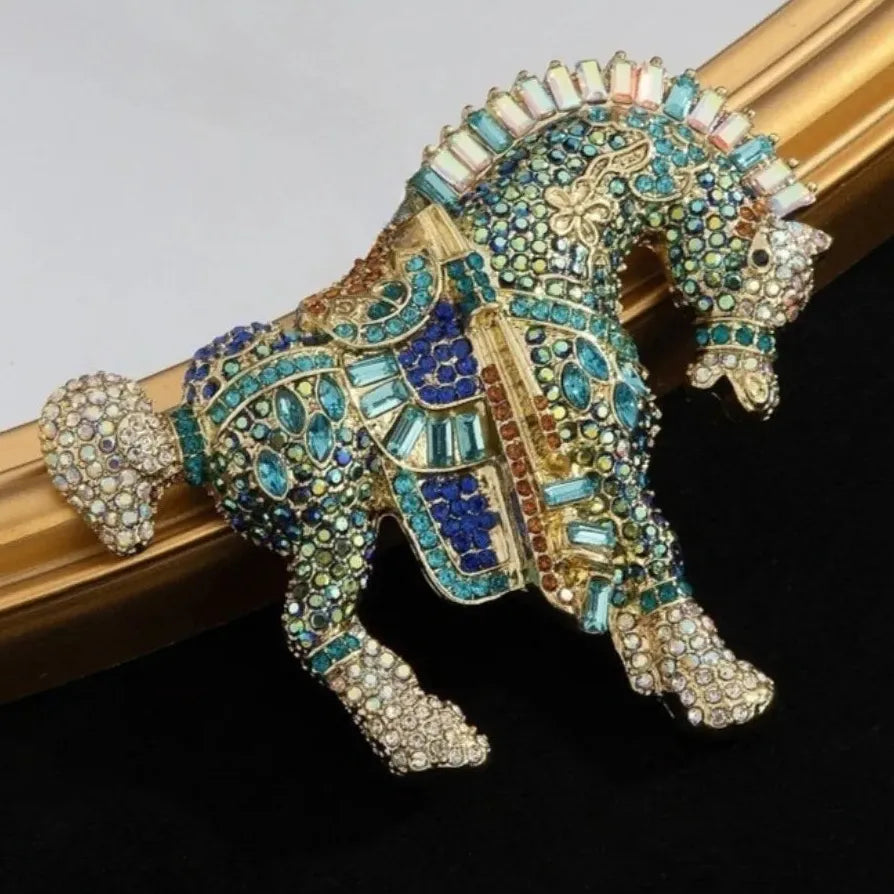 Vintage Rhinestone Tang Sancai Horse Brooch Pin Classic Jewelry for Women