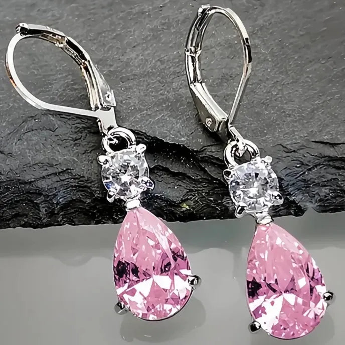 White Pink Red Waterdrop Cubic Zirconia Drop Earrings Elegant Wedding Party Jewelry for Women
