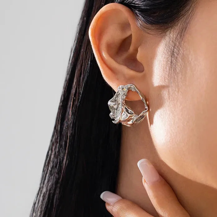 Punk Irregular Geometry Metal Stud Earrings Women Summer 2026 Gold Color