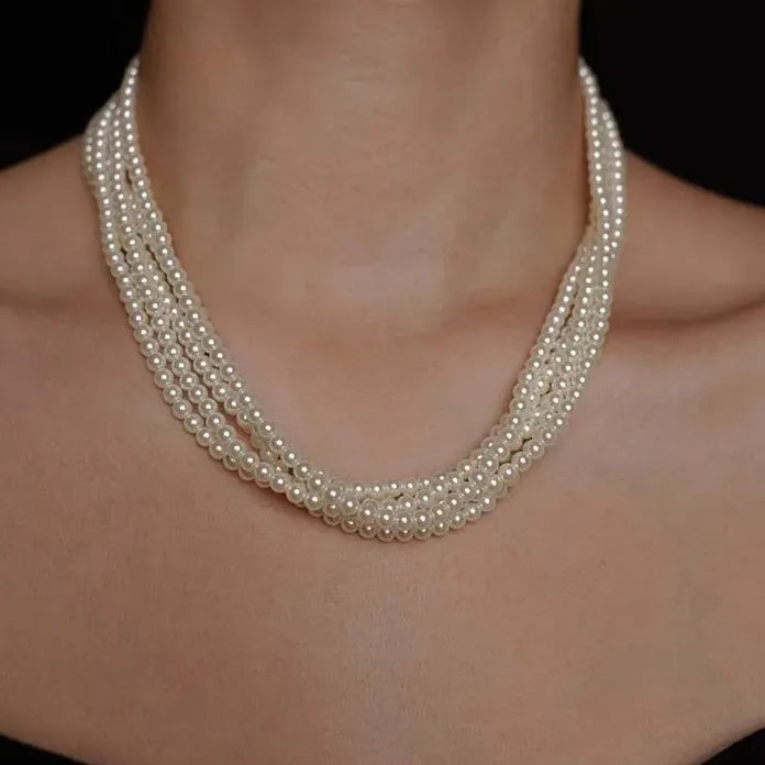 Vintage Multilayer Imitation Pearl Choker Necklace Women Wedding Jewelry Gift