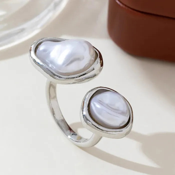 Adjustable Luxury Baroque Pearl Open Ring for Women Elegant Jewelry Gift