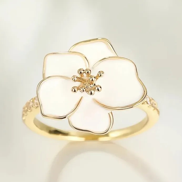 Elegant Flower Ring with Cubic Zirconia Brass Jewelry for Women Party