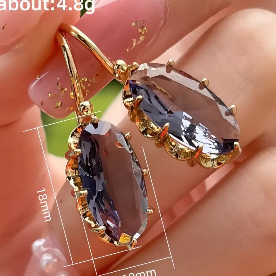 Gold Color Oval Cubic Zirconia Geometric Drop Earrings for Women Copper Alloy