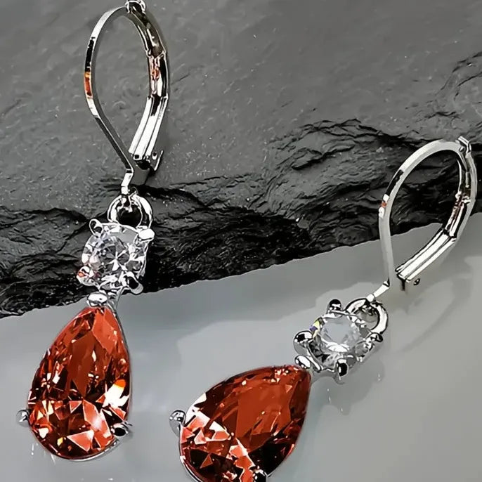 White Pink Red Waterdrop CZ Drop Earrings Elegant Wedding Party Jewelry for Women