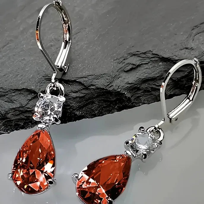 White Pink Red Waterdrop Cubic Zirconia Drop Earrings Elegant Wedding Party Jewelry for Women