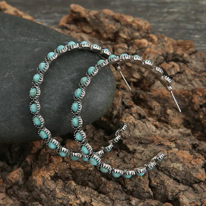 Vintage Green Geometric Big Hoop Earrings for Women Zinc Alloy Jewelry