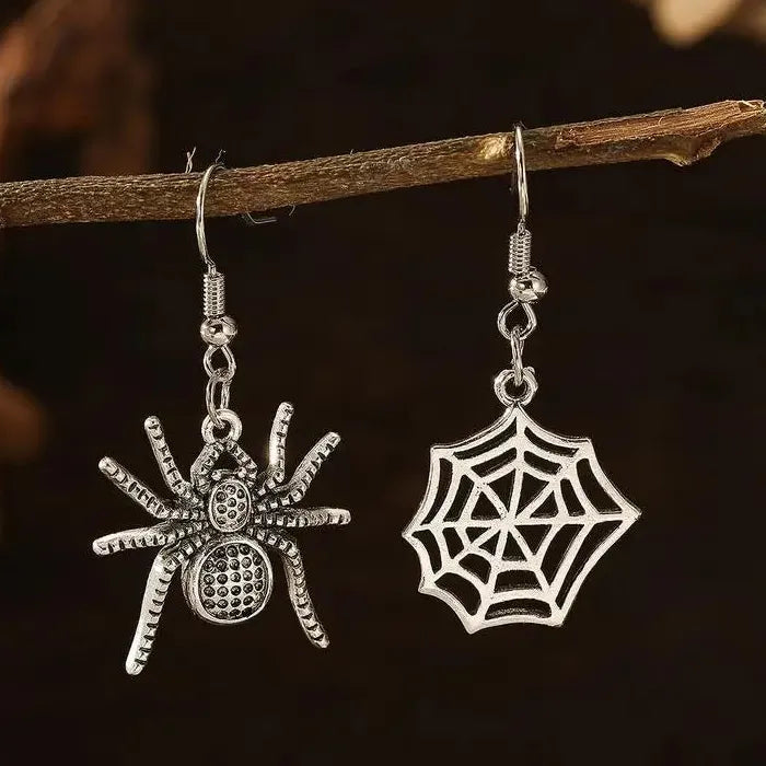 Vintage Gothic Zinc Alloy Spider Web Drop Earrings Halloween Gift Women Jewelry