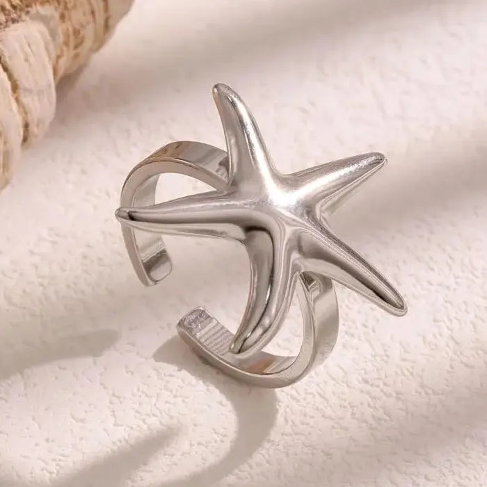 Bohemian Adjustable Stainless Steel Starfish Ring Unisex Jewelry Accessory