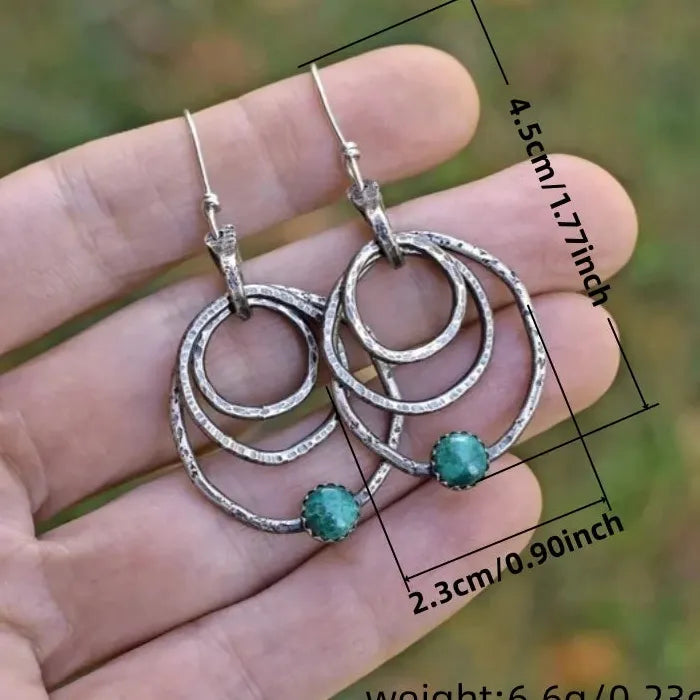 Bohemian Turquoise Stone Tassel Earrings for Women Ethnic Geometric Drop Jewelry
