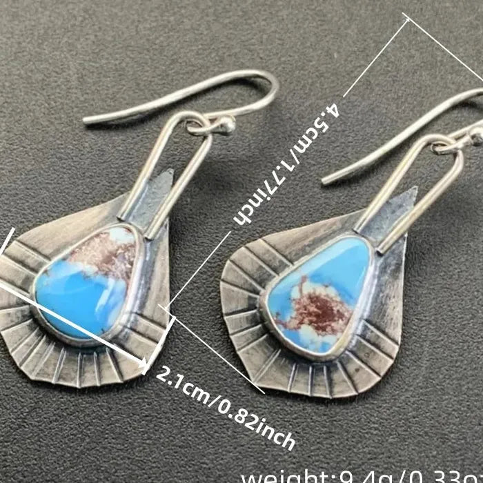 Geometric Irregular Retro Silver Resin Inlaid Long Drop Earrings for Women & Girls