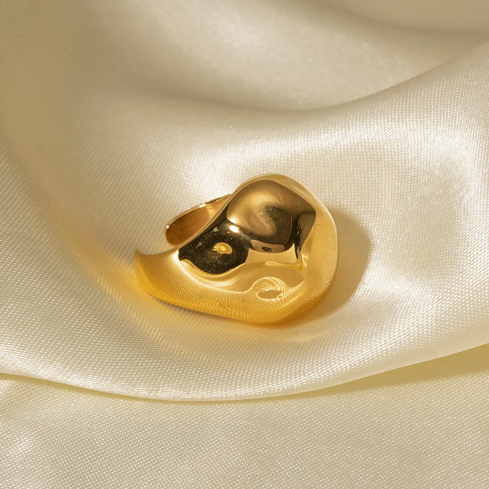 Gold Plated Stainless Steel Chunky Large Dome Ring Women Wedding Anniversary Gift