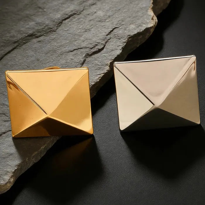 Adjustable Geometric Square Pyramid Open Ring for Women Jewelry Gift