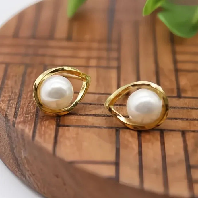 Simulated Pearl Stud Earrings Gold Silver Brass Minimalist Jewelry for Women