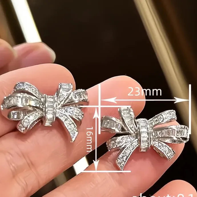 Bowknot Women Stud Earrings Copper CZ Shining Party Engagement Jewelry