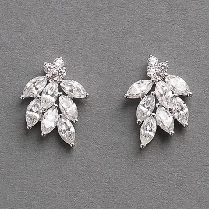Delicate Leaf Shaped Cubic Zirconia Stud Earrings for Women Silver Color Bridal Wedding Jewelry