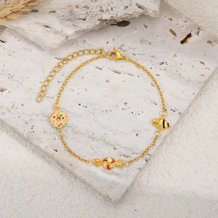 18K Gold Plated Donuts Ice Cream Charm Bracelet Hypoallergenic Jewelry Gift 2025