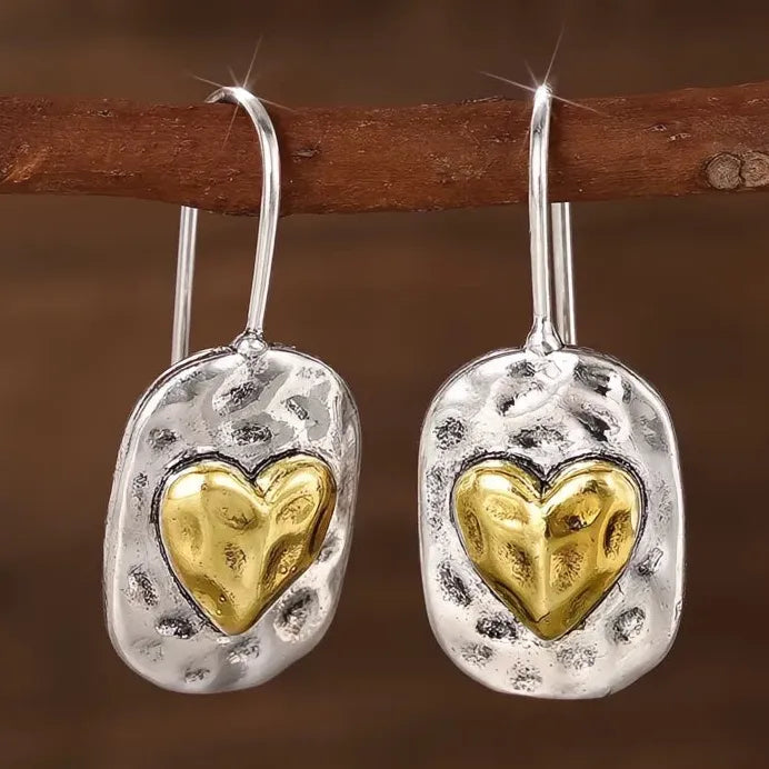 Two Tone Metal Heart Pendant Earrings for Women Wedding Party Jewelry
