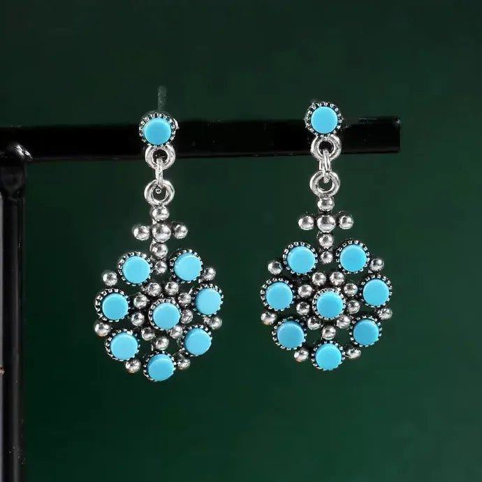 Vintage Turquoise Metal Snowflake Earrings Bohemian Jewelry Gift Women