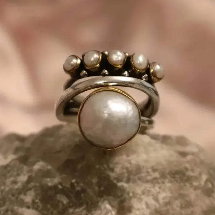 Vintage Style Zinc Alloy Boho Finger Ring with Faux Pearls for Women Party Jewelry