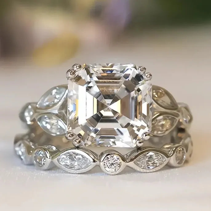 Opulent 2-Piece Women’s Bridal Cubic Zirconia Brass Engagement Ring Set