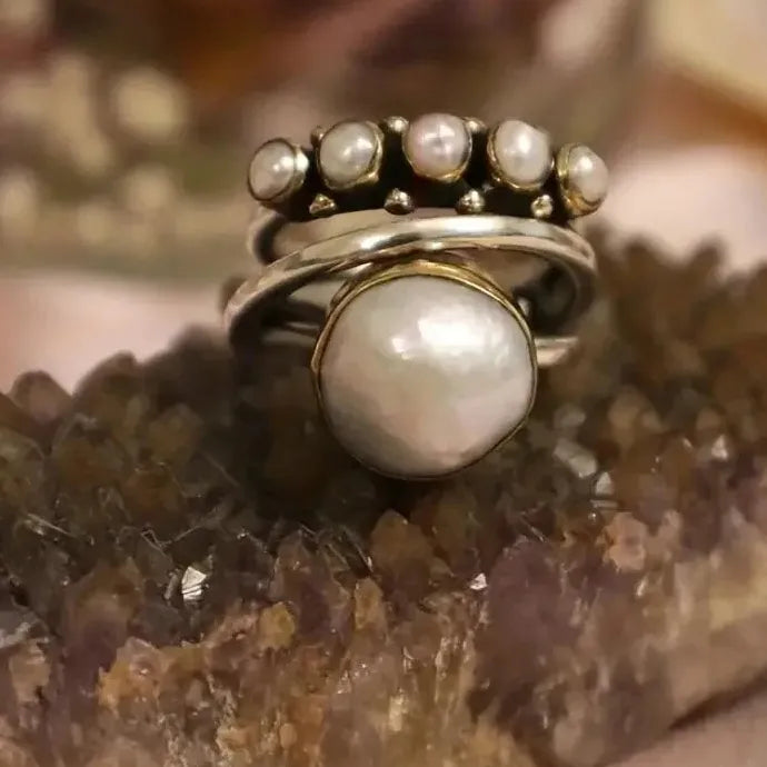Vintage Style Zinc Alloy Boho Finger Ring with Faux Pearls for Women Party Jewelry