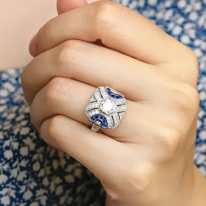 Brass Geometric Cubic Zirconia Wedding Band Ring for Women Jewelry