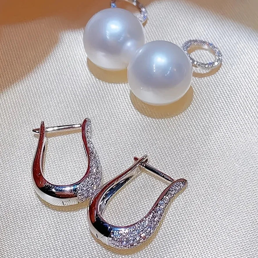 2022 Trendy Imitation Pearl Dangle Earrings for Women Silver Cubic Zirconia Jewelry