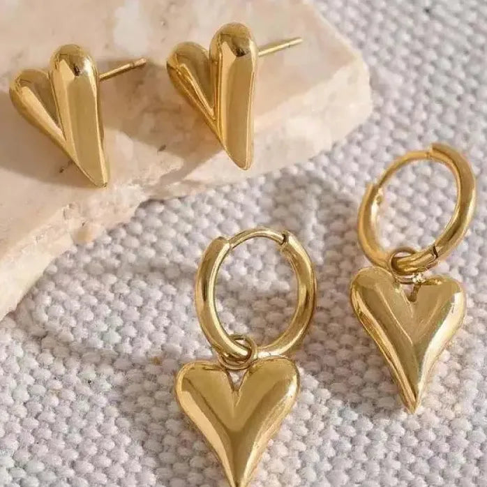 Gold Stainless Steel Heart Huggie Hoop Earrings Tarnish Resistant Jewelry for Women