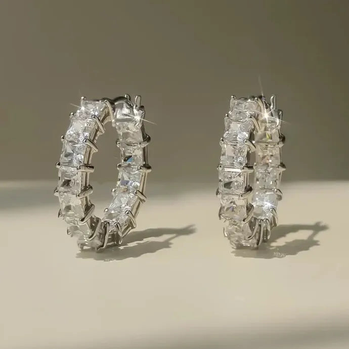 Women Geometric Hoop Earrings Brass CZ Jewelry Party Wedding Accessory