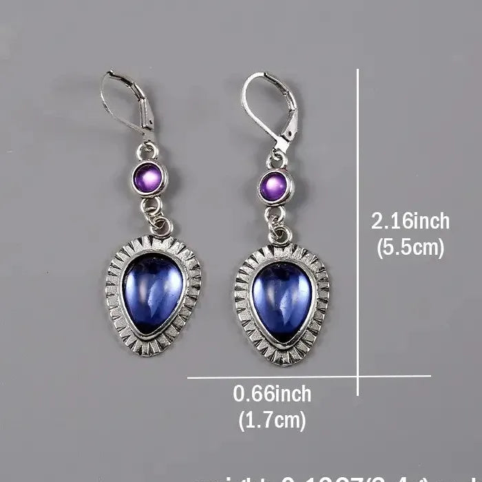 Retro Water Droplet Imitation Natural Stone Pendant Earrings for Women Wedding Party
