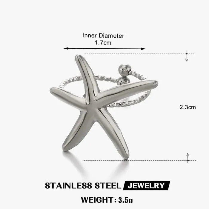 Adjustable Stainless Steel Gold Starfish Ring Vintage Beach Jewelry Women